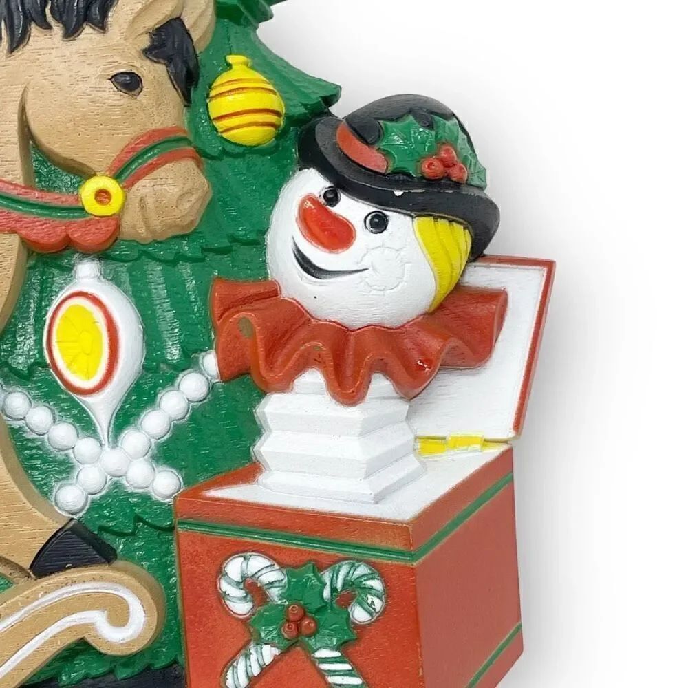 Vintage Burwood Wall Hanging Christmas Tree Santa Claus Rocking Horse MCM - Picture 3 of 9